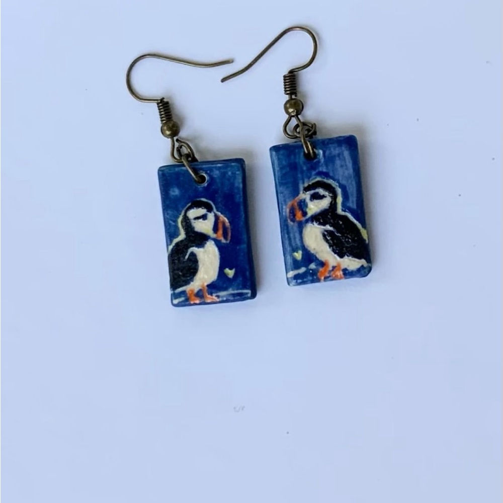 Blue Puffin Earrings